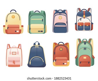 Set of school bags different size and shapes flat vector illustration on white background