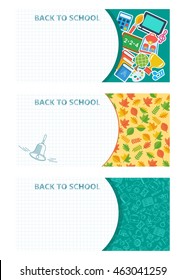 Set of school banners. Template for cards, booklets, brochures. Cartoon flat vector illustration. Objects isolated on a white background.