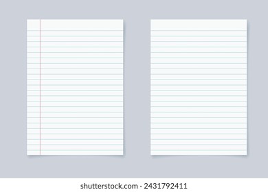 Set of school Blank realistic horizontal lined notebook with shadow. dairy or organizer mockup or template for your text. vector illustration.