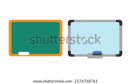 Set of school boards icon for web. Simple blackboard and whiteboard sign vector design. Minimalist chalkboard, white board web icon isolated on white. School board logo clipart. School supplies symbol