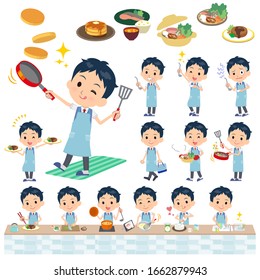 A set of school boy about cooking.There are actions that are cooking in various ways in the kitchen.It's vector art so it's easy to edit.
