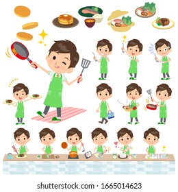 A set of school boy about cooking.There are actions that are cooking in various ways in the kitchen.It's vector art so it's easy to edit.
