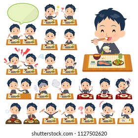 A set of School boy about meals.Japanese and Chinese cuisine, Western style dishes and so on.It's vector art so it's easy to edit.