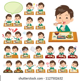 A set of School boy about meals.Japanese and Chinese cuisine, Western style dishes and so on.It's vector art so it's easy to edit.