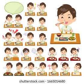 A set of school boy about meals.Japanese and Chinese cuisine, Western style dishes and so on.It's vector art so it's easy to edit.
