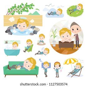 A set of School boy about relaxing.There are actions such as vacation and stress relief.It's vector art so it's easy to edit.