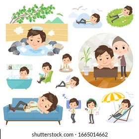 A set of school boy about relaxing.There are actions such as vacation and stress relief.It's vector art so it's easy to edit.
