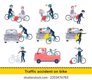 A set of School boy in a bicycle accident.It's vector art so easy to edit.