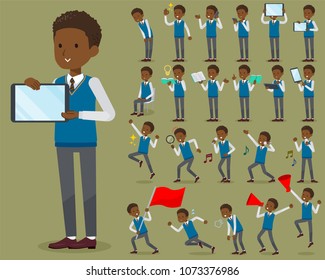 A set of school boy with digital equipment such as smartphones.
There are actions that express emotions.
It's vector art so it's easy to edit.