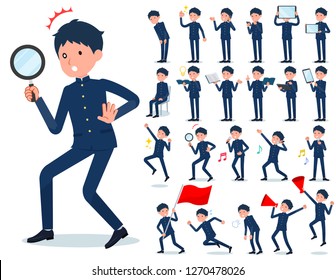 A set of school boy with digital equipment such as smartphones.There are actions that express emotions.It's vector art so it's easy to edit.