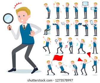 A set of school boy with digital equipment such as smartphones.There are actions that express emotions.It's vector art so it's easy to edit.