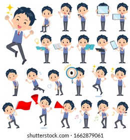 A set of school boy with digital equipment such as smartphones.There are actions that express emotions.It's vector art so it's easy to edit.