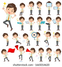 A set of school boy with digital equipment such as smartphones.There are actions that express emotions.It's vector art so it's easy to edit.
