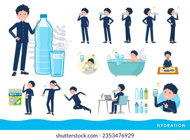 A set of School boy drinking water.It's vector art so easy to edit.