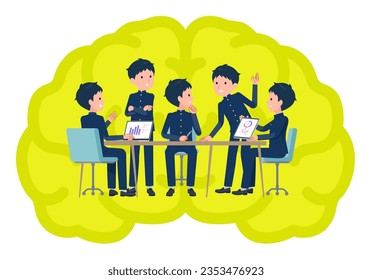 A set of School boy having an intracerebral meeting.It's vector art so easy to edit.