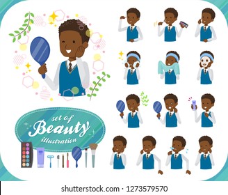 A set of school boy on beauty.There are various actions such as skin care and makeup.It's vector art so it's easy to edit.