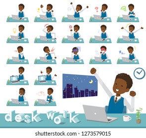 A set of school boy on desk work.There are various actions such as feelings and fatigue.It's vector art so it's easy to edit.