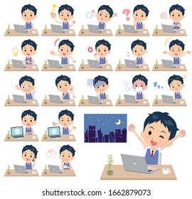 A set of school boy on desk work.There are various actions such as feelings and fatigue.It's vector art so it's easy to edit.
