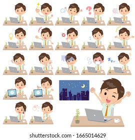 A set of school boy on desk work.There are various actions such as feelings and fatigue.It's vector art so it's easy to edit.
