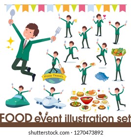 A set of school boy on food events.There are actions that have a fork and a spoon and are having fun.