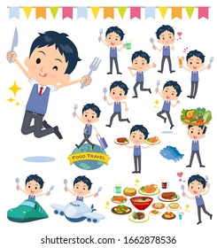 A set of school boy on food events.There are actions that have a fork and a spoon and are having fun.It's vector art so it's easy to edit.
