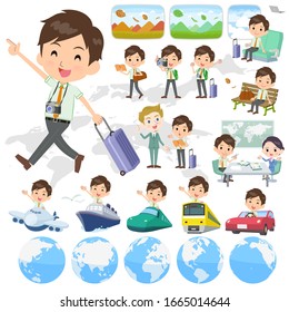 A set of school boy on travel.There are also vehicles such as boats and airplanes.It's vector art so it's easy to edit.
