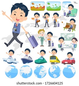 A set of school boy on travel.There are also vehicles such as boats and airplanes.It's vector art so it's easy to edit.
