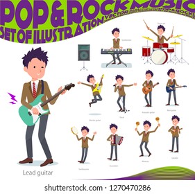 A set of school boy playing rock 'n' roll and pop music.There are also various instruments such as ukulele and tambourine.It's vector art so it's easy to edit.