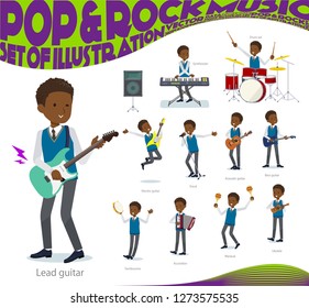 A set of school boy playing rock 'n' roll and pop music.There are also various instruments such as ukulele and tambourine.It's vector art so it's easy to edit.