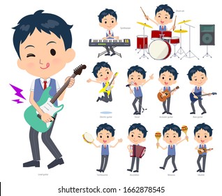A set of school boy playing rock 'n' roll and pop music.There are also various instruments such as ukulele and tambourine.It's vector art so it's easy to edit.
