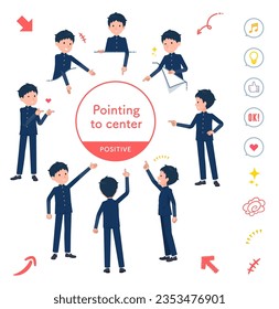 A set of School boy pointing in different directions.Positive expression.It's vector art so easy to edit.