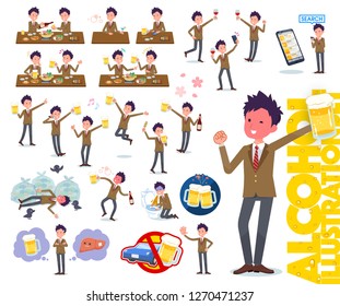 A set of school boy related to alcohol.There is a lively appearance and action that expresses failure about alcohol.It's vector art so it's easy to edit.