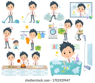 A set of school boy related to housekeeping such as cleaning and laundry.There are various actions such as cooking and child rearing.It's vector art so it's easy to edit.
