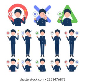 A set of School boy with a round plate.It's vector art so easy to edit.