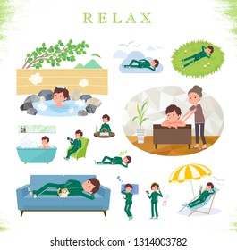 A set of school boy in sportswear about relaxing.There are actions such as vacation and stress relief.It's vector art so it's easy to edit.