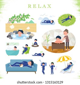 A set of school boy in sportswear about relaxing.There are actions such as vacation and stress relief.It's vector art so it's easy to edit.