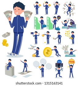 A set of school boy in sportswear with concerning money and economy.There are also actions on success and failure.It's vector art so it's easy to edit.
