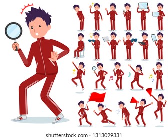 A set of school boy in sportswear with digital equipment such as smartphones.There are actions that express emotions.It's vector art so it's easy to edit.
