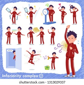 A set of school boy in sportswear on inferiority complex.There are actions suffering from smell and appearance.It's vector art so it's easy to edit.