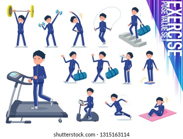 A set of school boy in sportswear on exercise and sports.There are various actions to move the body healthy.It's vector art so it's easy to edit.