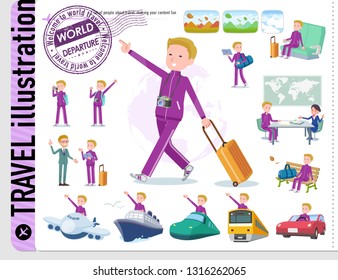 A set of school boy in sportswear on travel.There are also vehicles such as boats and airplanes.It's vector art so it's easy to edit.