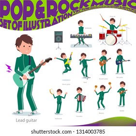 A set of school boy in sportswear playing rock 'n' roll and pop music.There are also various instruments such as ukulele and tambourine.It's vector art so it's easy to edit.