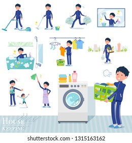 A set of school boy in sportswear related to housekeeping such as cleaning and laundry.There are various actions such as child rearing.It's vector art so it's easy to edit.