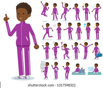 A set of school boy in sportswear with who express various emotions.There are actions related to workplaces and personal computers.It's vector art so it's easy to edit.