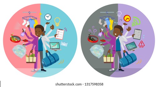 A set of school boy in sportswear who perform multitasking in offices and private.There are things to do smoothly and a pattern that is in a panic.It's vector art so it's easy to edit.