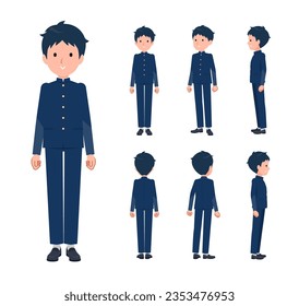 A set of School boy standing.Front, side and back angles.It's vector art so easy to edit.