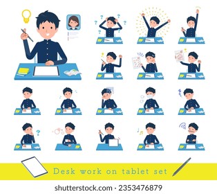 A set of School boy studying on a tablet device.It's vector art so easy to edit.