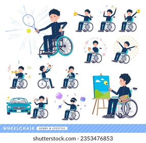 A set of School boy in a wheelchair.About hobbies and lifestyle.It's vector art so easy to edit.