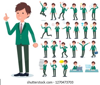 A set of school boy with who express various emotions.There are actions related to workplaces and personal computers.It's vector art so it's easy to edit.