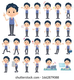 A set of school boy with who express various emotions.There are actions related to workplaces and personal computers.It's vector art so it's easy to edit.
